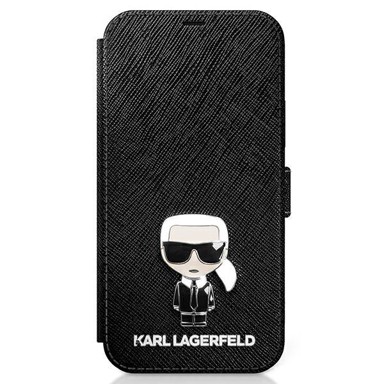 KARL LAGERFELD Orginalana torbica za iPhone 12/12 Pro 6,1" KLFLBKP12MIKMSBK Saffiano Ikonik Metal, crna